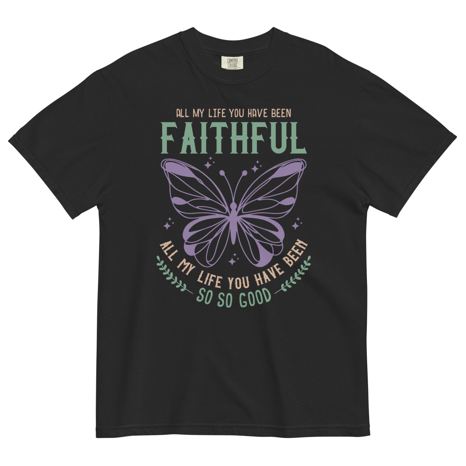 Scripture Perfect Womens Chritian Apparel - Christian Faith TShirts For Women - All My Life You Have Been Faithful Purple Butterfly Tee 2