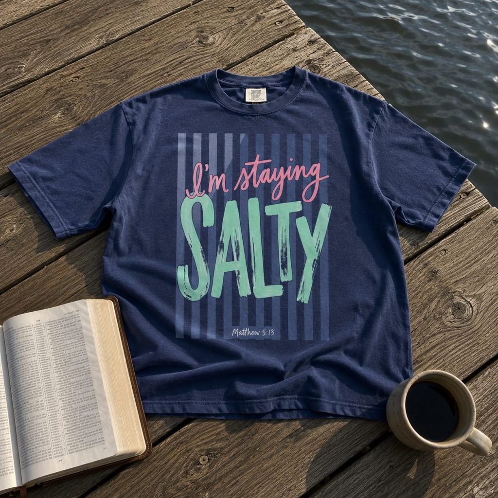 Scripture Perfect Apparel Womens Beach Lifestyle TShirt Matthew 5 13 Bible Verse TShirt Stay Salty